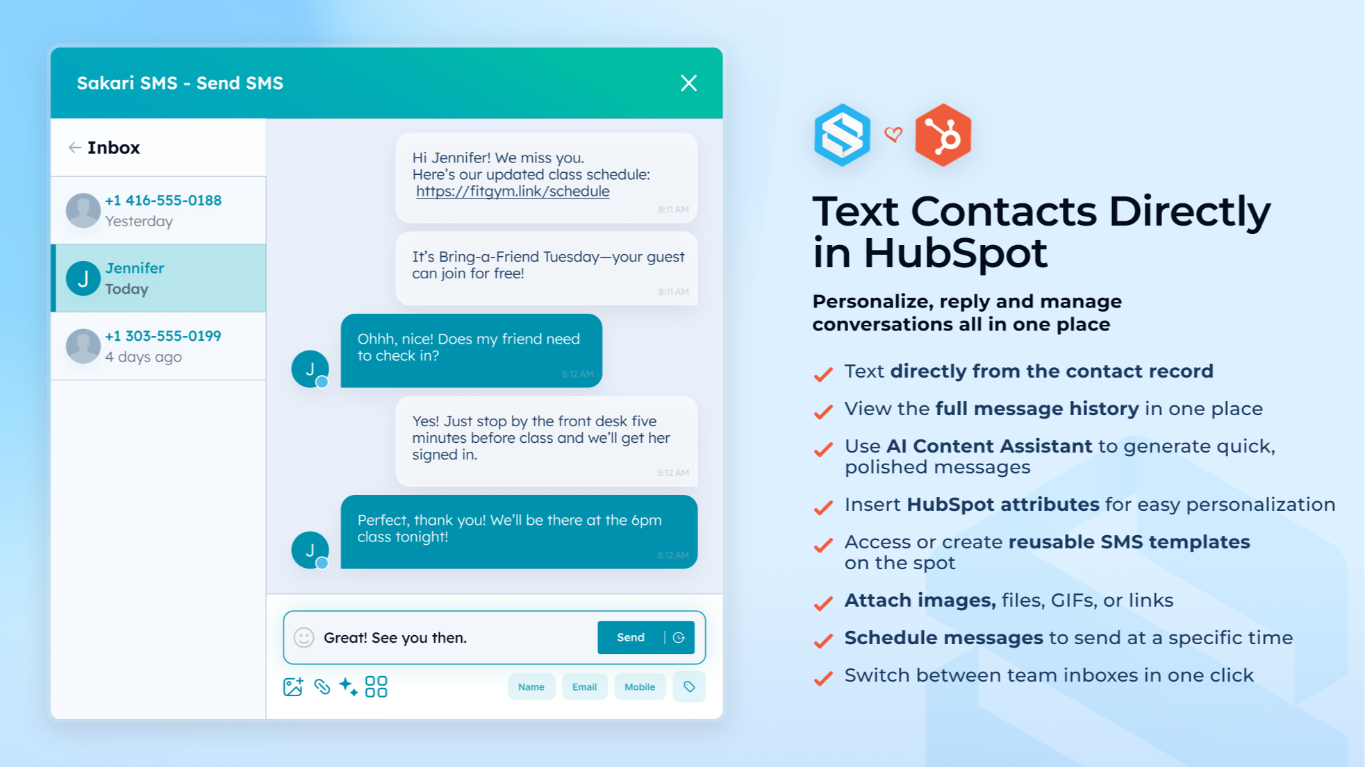 1:1 Two-Way Texting Directly from the Contact Record